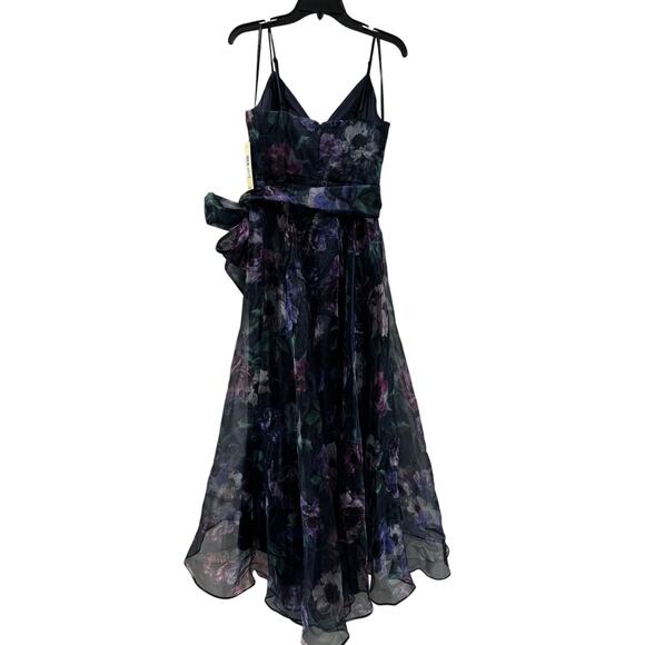 Eliza J Floral Print Sleeveless High Low Ethereal Whimsical Gown Navy NWT 8 - Picture 4 of 10